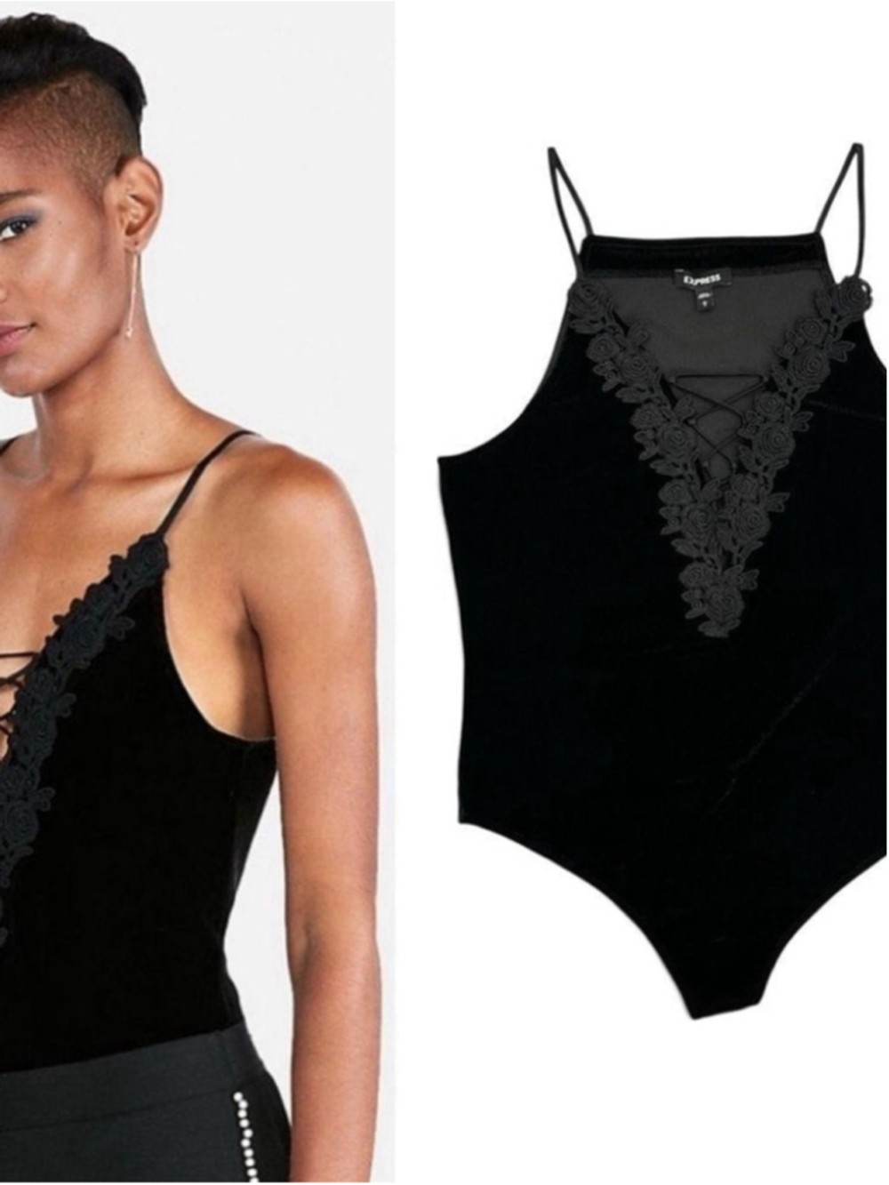 Express Bodysuit Size M Black Lace Up